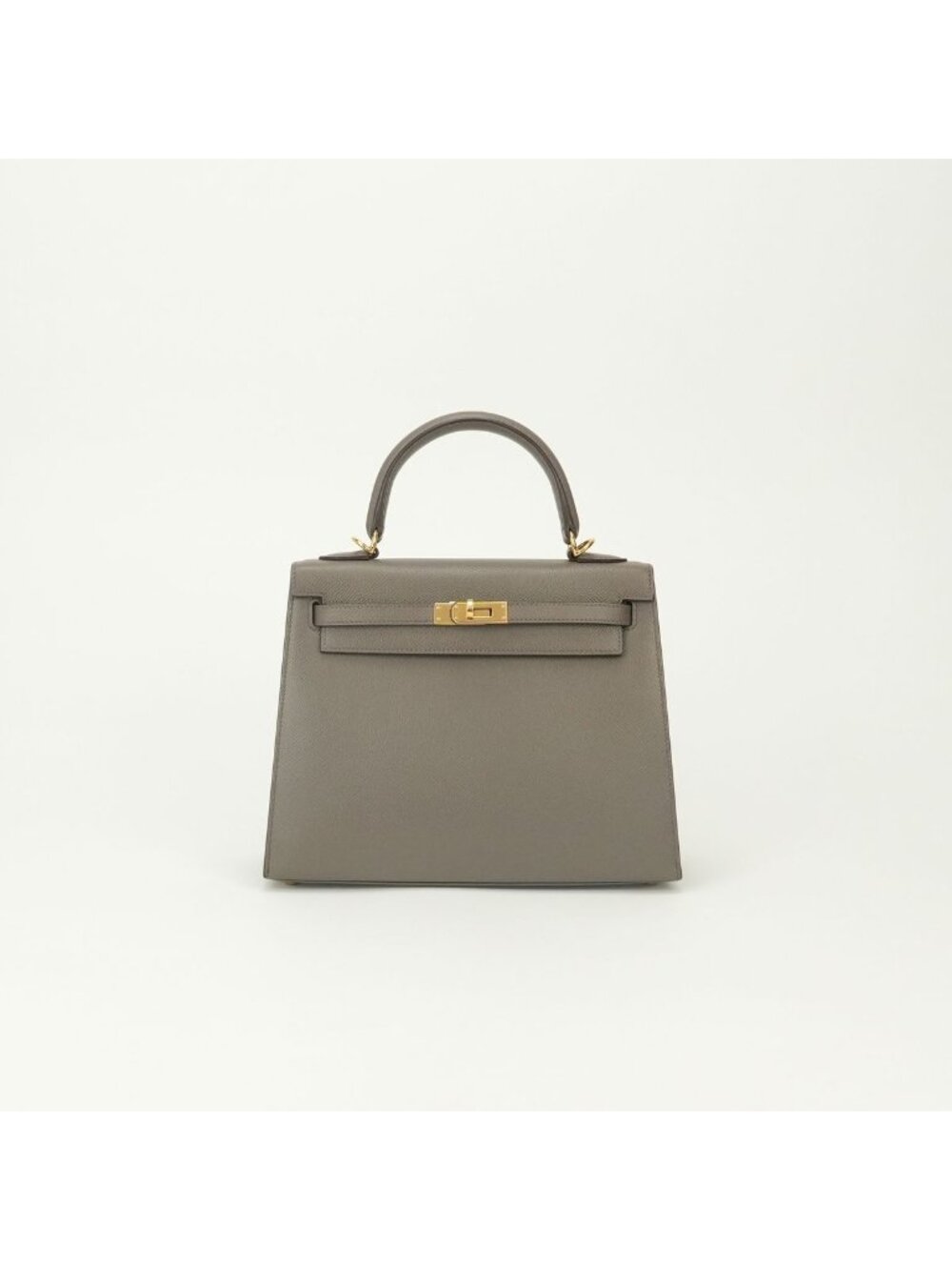 Hermes Kelly 25 Tote Shoulder Bag Epsom Etain Gray Gold Veau